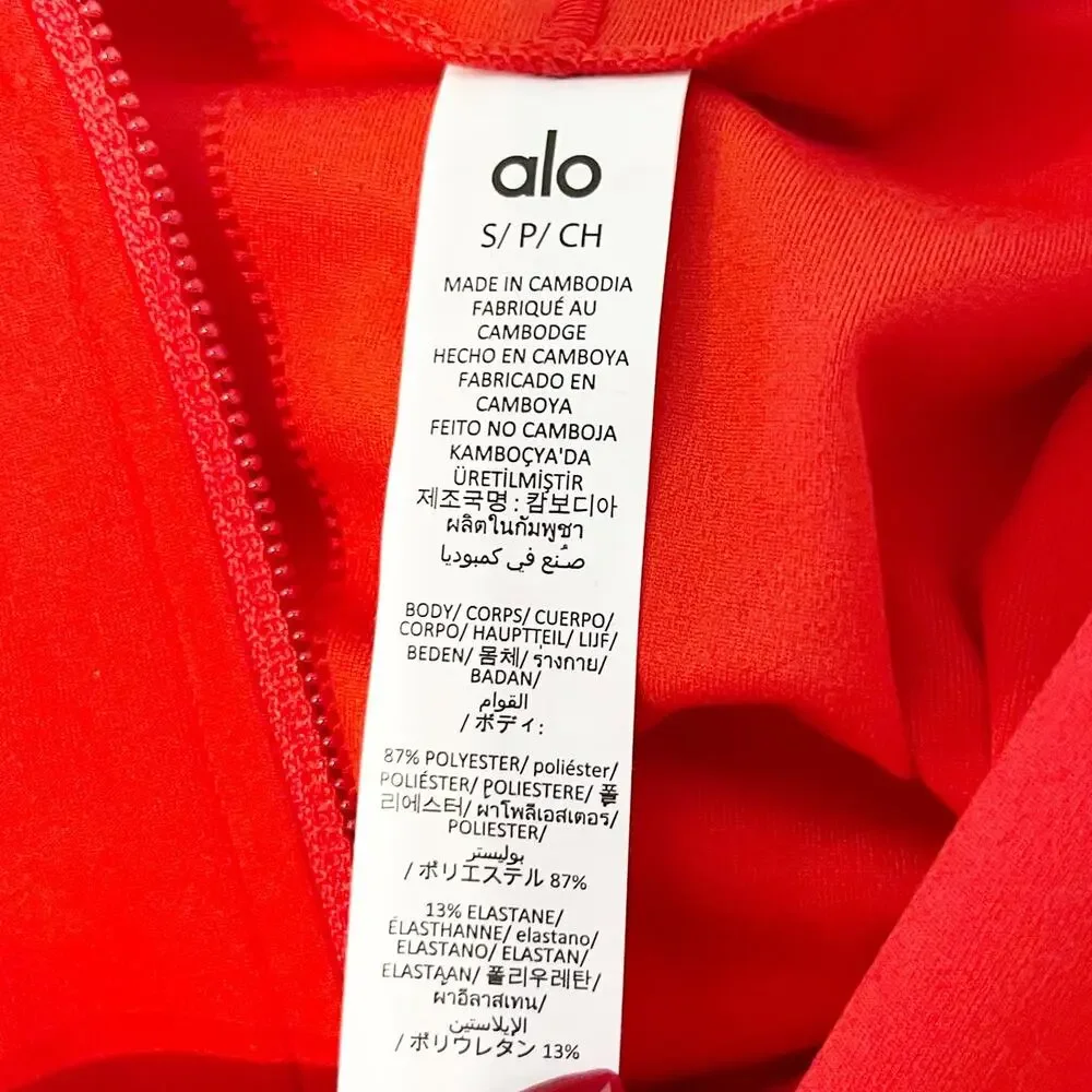 Alo Alosoft Sincere Fitted Full Zip Cropped Hoodie Jacket Bright Red Small